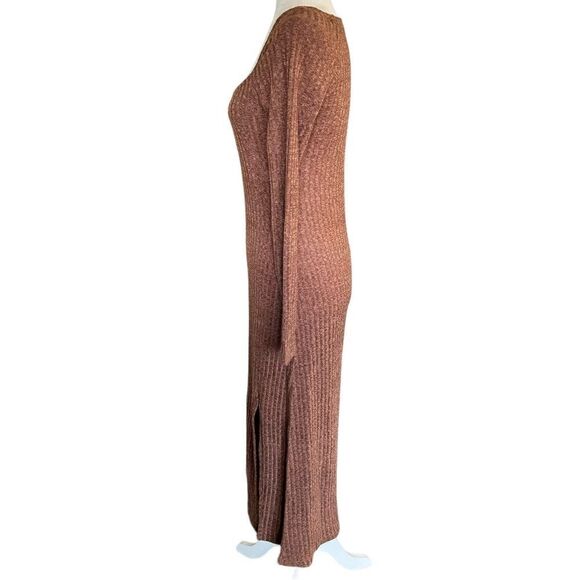 ASTR The Label Hi-Slit ribbed brown stretch knit Midi Dress Sz Medium Bodycon - Picture 2 of 10
